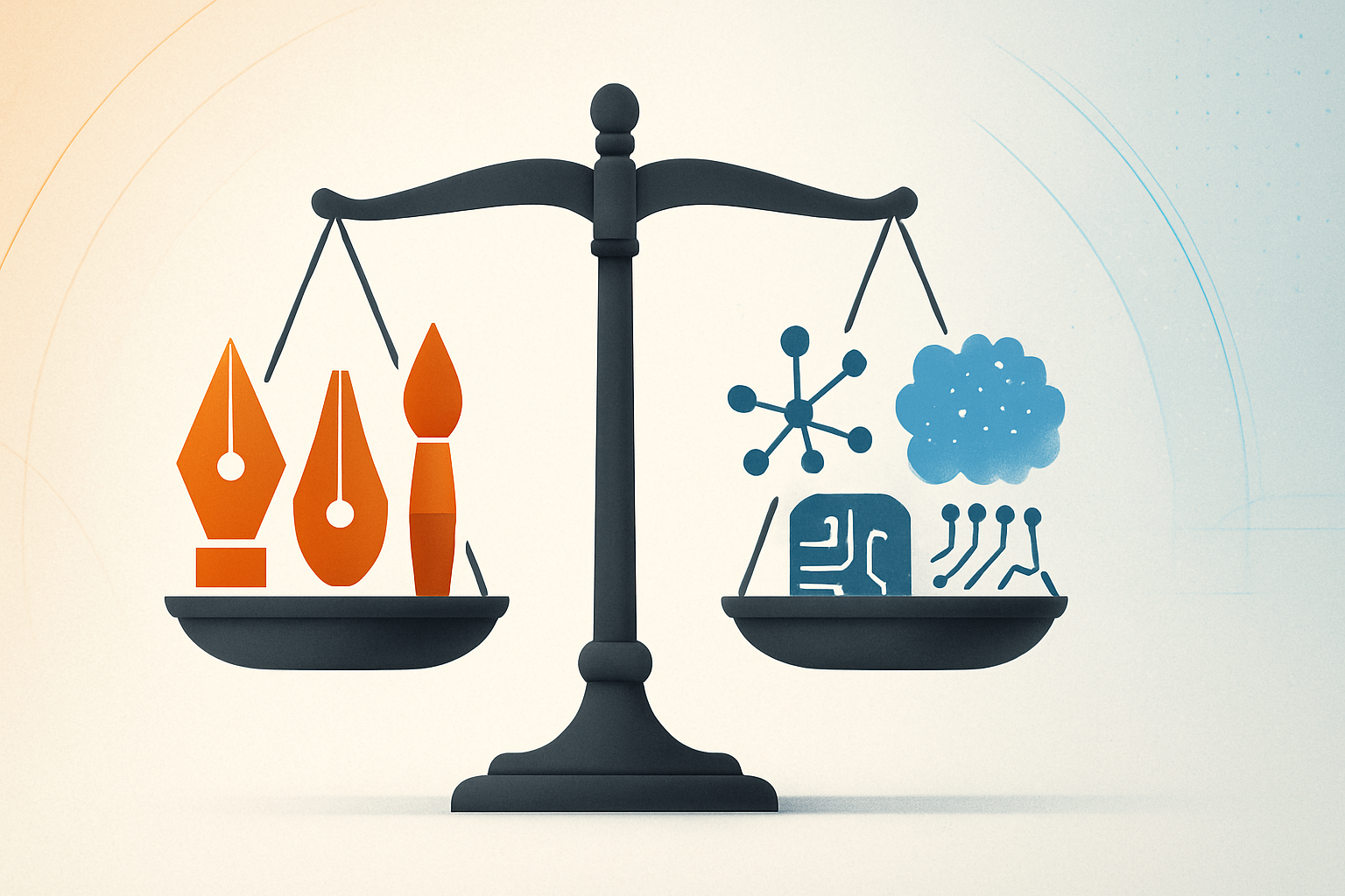Visual representation of Debate over AI-generated content copyright and intellectual property rights intensifies amid widespread use of generative models