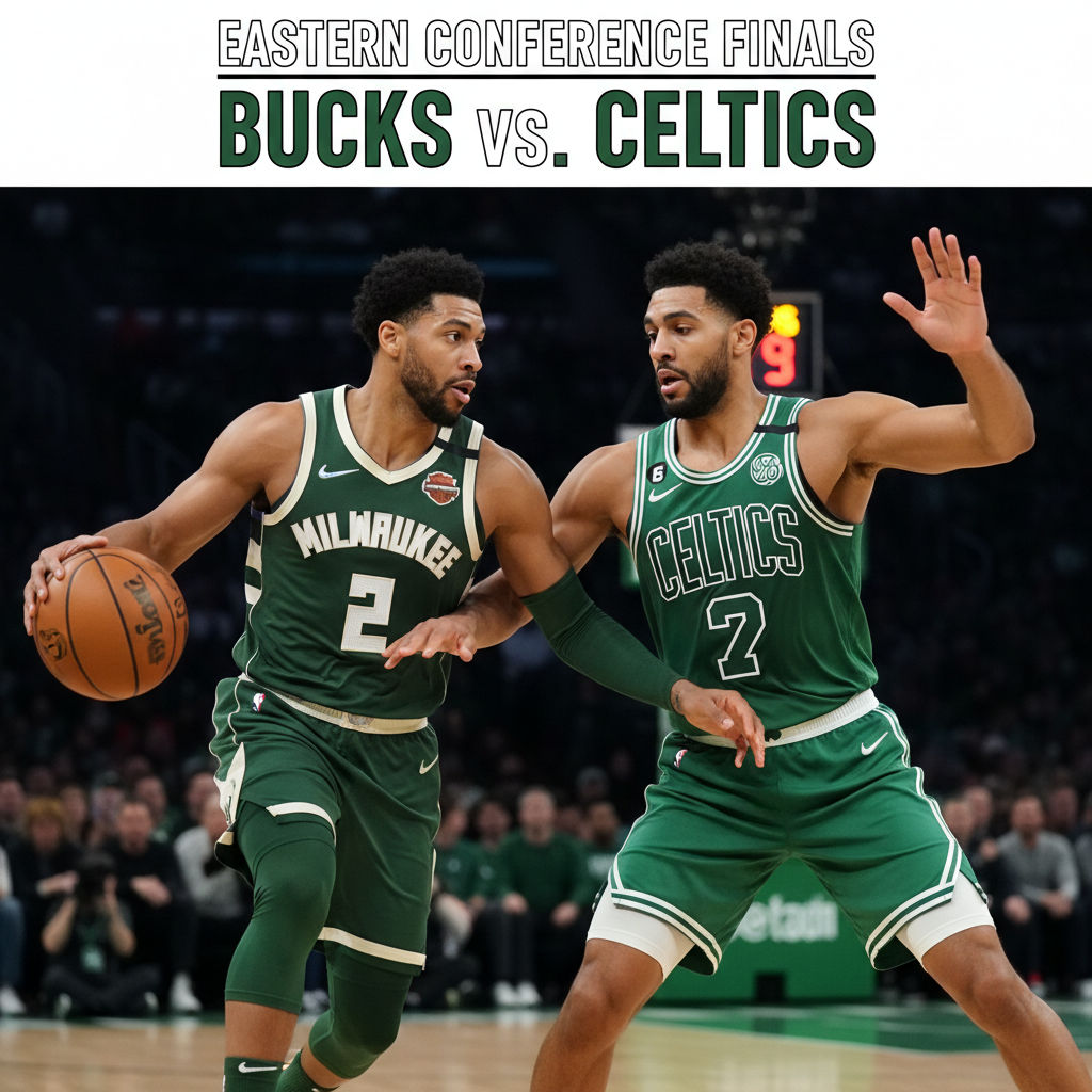 Visual representation of NBA Playoffs 2024: Eastern Conference Finals intense matchup between the Milwaukee Bucks and Boston Celtics