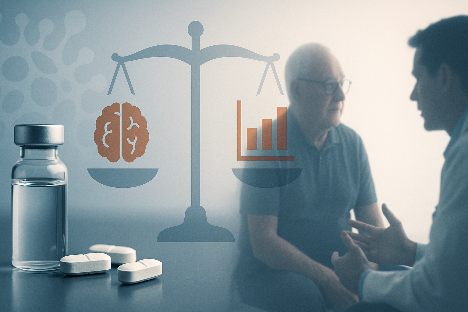Visual representation of Debate over the approval and emergency use of the new Alzheimer's drug Aduhelm and its clinical efficacy