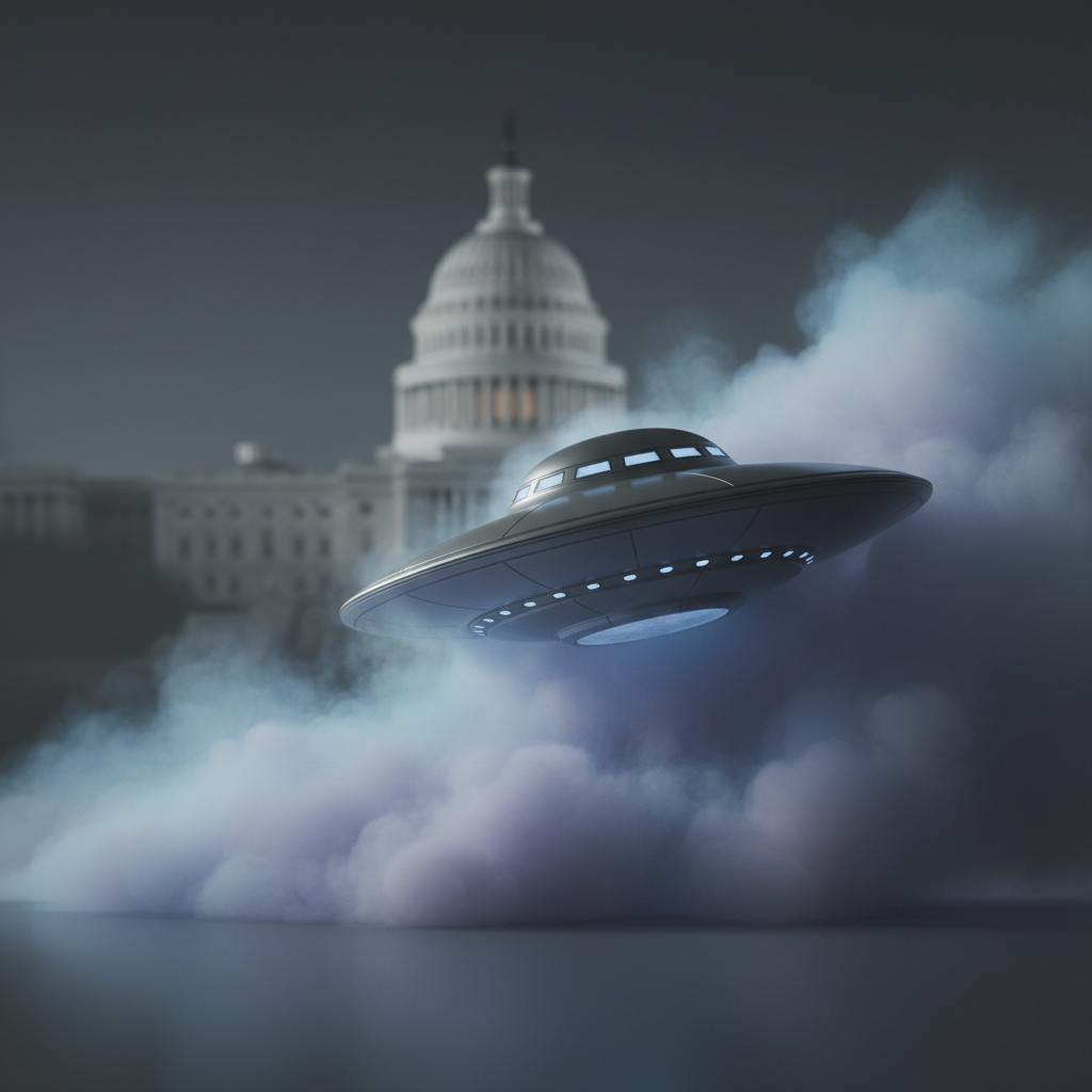 Visual representation of Debates over hidden government involvement in UFO disclosures following recent U.S. Congressional hearings