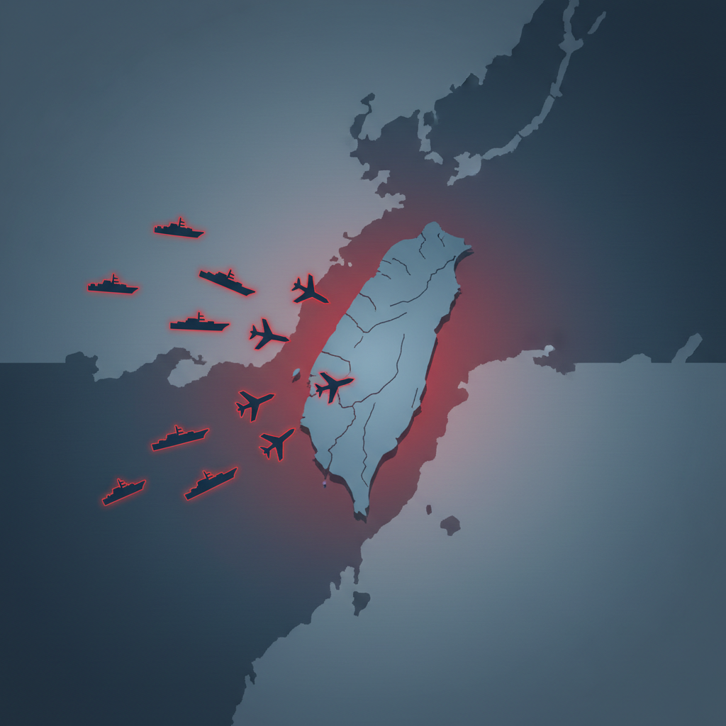 Visual representation of Rising geopolitical tensions in the Taiwan Strait amid increased Chinese military exercises near Taiwan