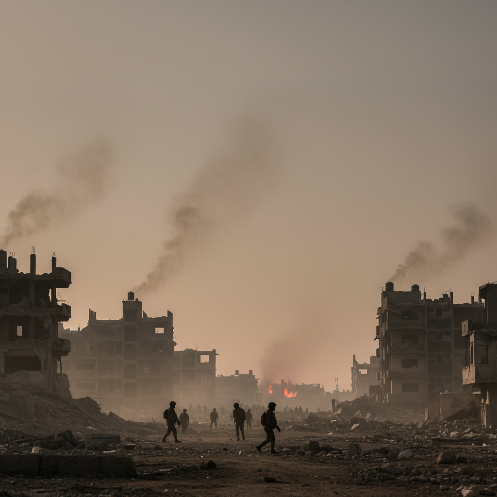 Visual representation of Escalation in the Israel-Hamas conflict with intensified airstrikes and ground operations in Gaza