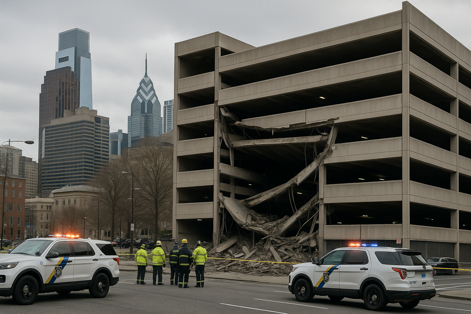 Visual representation of parking garage collapse philadelphia