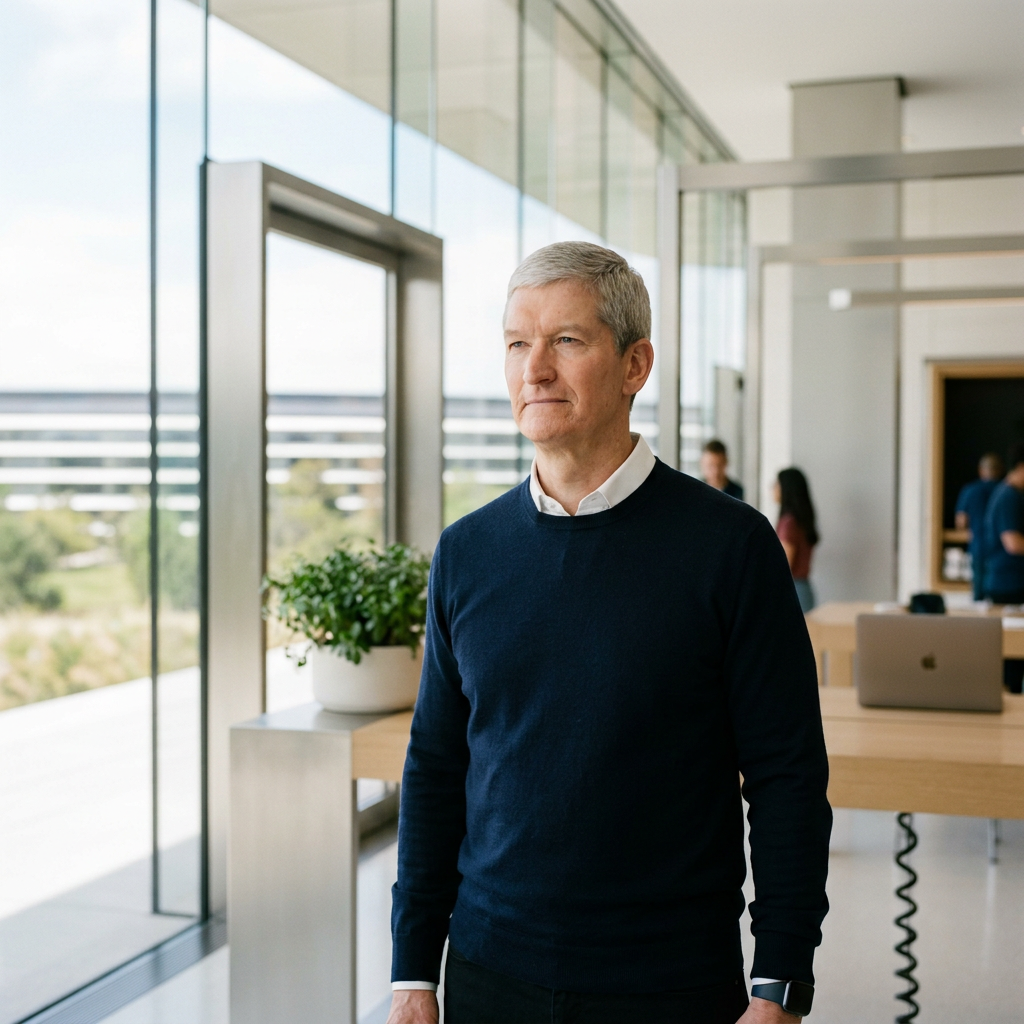 Editorial illustration for "Tim Cook’s Apple: Lumen Examines the CEO’s Playbook for the AI Era"